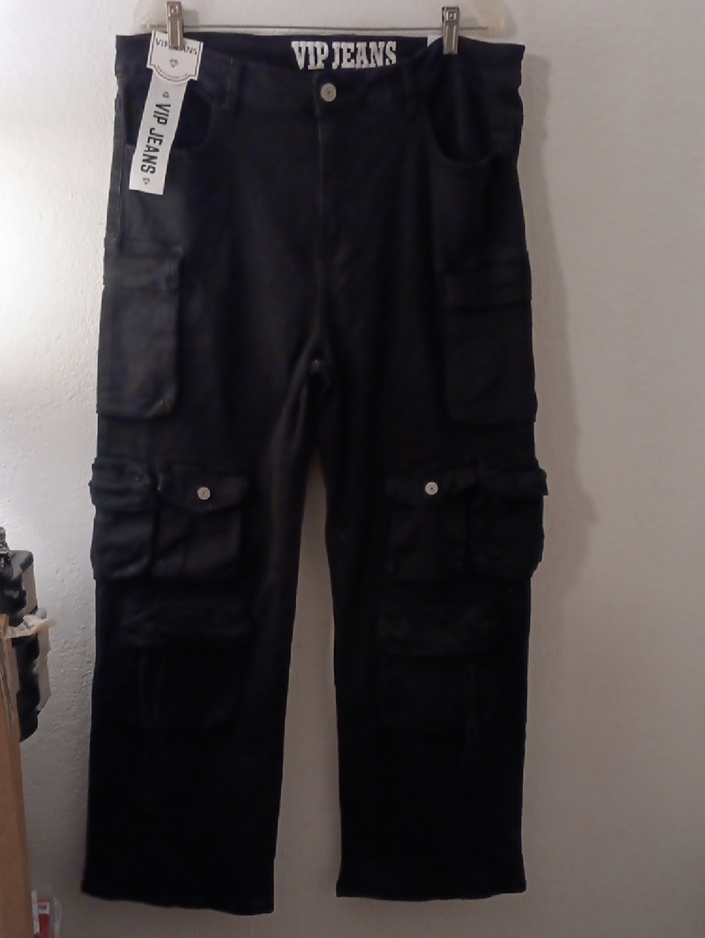 VIP Women’s Wide Leg Cargo Jeans - Black